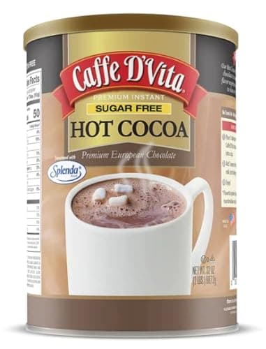 Caffe D'Vita Sugar Free Hot Cocoa Mix - Sugar Free Hot Chocolate Mix, Gluten Free, Low Fat, No Cholesterol, No Hydrogenated Oils, No Trans Fat, Kosher, Hot Cocoa Mix Bulk - 2 Lb Can