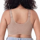 Starmiss Seamless Front Closure Bra for Women Posture Back Smoothing Wireless Brasieres, Beige, XL