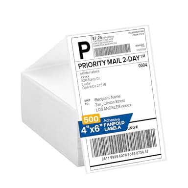 Thermal Direct Shipping Labels - 4 x 6 inches Per Fanfold Labels - Pack of 500 Perforated Waterproof Tape for Small Business - Compatible for Zebra for Rollo NULLTONEX