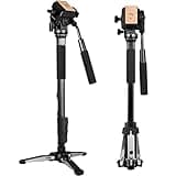 Extendable Camera Aluminum Monopod with Fluid Head and Foldable Tripod Base for DSLR Camera.Max Height 148cm / 58 inch. Payload up to 3kg/6.6lbs