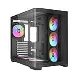 SAMA Mid-Tower PC Case, Curved Tempered Glass, 7 Pre-Installed ARGB PWM Fans and Fan Hub, USB Type-C, ATX/MATX/ITX Back-Connect Support, 360mm Liquid Cooler Compatible - V60 Black Computer Case