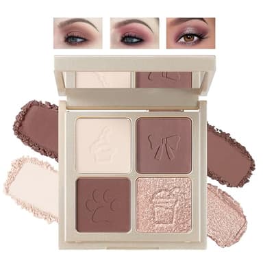 Noerrors Plum Light Burgundy Eyeshadow Quad Palette, Nude Beige Brown Taupe Mauve Natural Velvet Matte Eyeshadow for Women, Silky Fine Powder Lightweight Blendable Neutral Shimmer Eye Makeup Palette