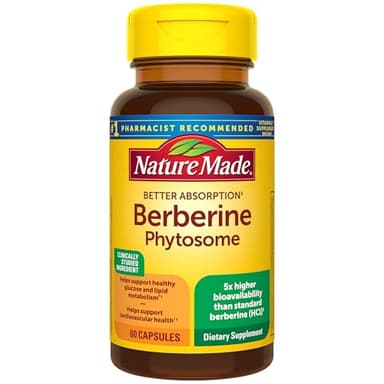 Nature Made Better Absorption Berberine Phytosome Supplement, 1100mg Per 2 Capsules Daily, Berberine Supplement for Cardiovascular Health Support, 60 Capsules, 30 Day Supply