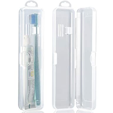 Patelai 2 Pack Travel Size Toothbrush Case Holder Portable Clear Toothbrush and Toothpaste Storage Container Hard Plastic Transparent Carrying Box for Traveling
