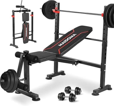 MAIDOMA 750LBS Weight Bench with Bench press rack, Adjustable Workout Bench Set with Leg Extension/Curl,Standard Bench Press Set for Home Gym Full Body Training