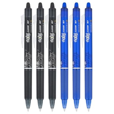 Pilot FriXion Clicker 0.7mm, Erasable Gel Pens, Fine Point (6-Pack, Black/Blue)