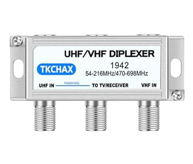 TKCHAX UHF/VHF TV Antenna Combiner & Diplexer: Eliminate Rotators, Merge 2 Antennas into 1 Coax Output - Weatherproof for Harsh Outdoor/Indoor Installation