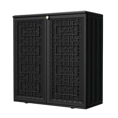 Mrosaa Outdoor Storage Cabinet Waterproof with Shelf,Resin Storage Sheds Outdoor Cabinets for tub Towels/Chemicals/Grill Items/Patio/Garden/Backyard, Size 34.3''L*15''W*36.2''H（Black）