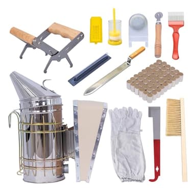 MayBee 13 Pcs Beekeeping Tools with Bee Smoker, Beekeeping Supplies Bee Hives Starter Kit for Beginners and Professional Beekeeper, Durable, Bee Keeping Supplies-All