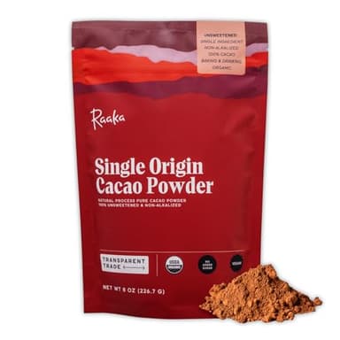 Raaka Chocolate Organic Cacao Powder - Unsweetened, Non-Alkalized, Perfect for Baking, Substitute for Cocoa Powder - Gluten-Free, Soy-Free, Sugar-Free, Allergen-Friendly - 8oz Resealable Bag
