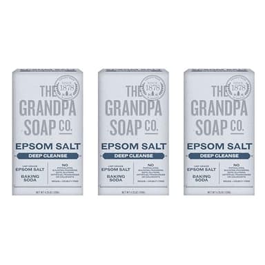 The Grandpa Soap Company Epsom Salt Bar Soap - Deep Cleansing Soap, Made with Epsom Salt and Baking Soda, Removes Dirt Grease and Grime, Vegan, For Face and Body, 4.25 Oz, 3 Pack