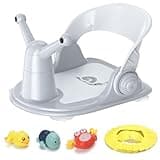 Baby Bath Seat for Babies 6 Months & Up - Foldable Bath Seats for Babies Sitting Up, Bathtub Seat for Baby 6-12 Months, Free 3 Baby Bath Toys, Open Design, 4 Safety Suction Cups, Grey