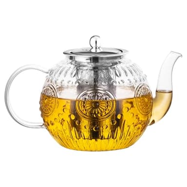 Amzcku 50OZ/1500ml Vintage Glass Teapot with Removable Infuser – Stovetop Safe, Borosilicate Glass Tea Kettle for Blooming & Loose Leaf Tea