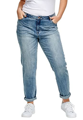 ellos Comfortable Women's Plus Size Boyfriend Jeans Stretch Denim Mid-Rise - 22, Light Stonewash