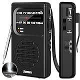 Jazmm Portable Radio AM FM,Battery Operated Radio with 3W Large Speaker,Transistor radios with Best Reception,Pocket Radio with Back Clip,Flashlight,3.5mm Earphone Jack,Tuning Light,Gift for Elder