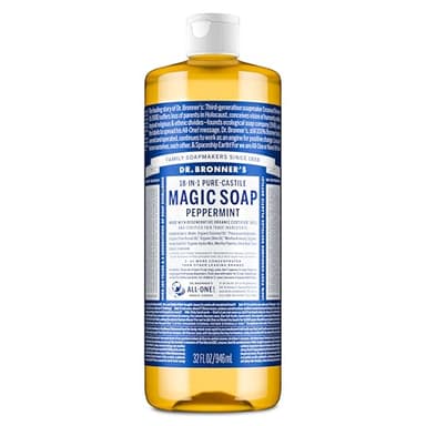 Dr. Bronner's Pure-Castile Magic Liquid Soap - Made with Regenerative Organic Certified Oils- 18-in-1 Uses for Face, Body, Hand, Hair, Laundry & More- Vegan, Non-GMO- Body Wash- Peppermint,32oz