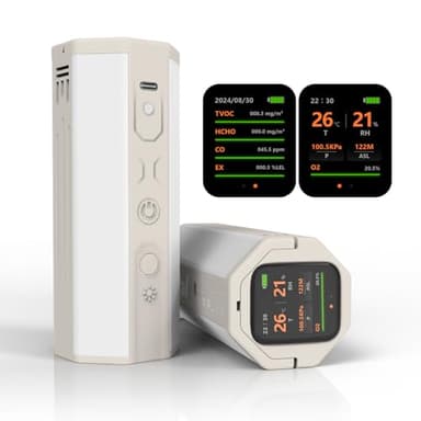 Portable Air Monitor, Lumopal Air Sensor with CO/TVOC/HCHO/EX/Humidity/Temp/Pressure Detector Indoor/Outdoor, VOC Meter CO Detector Gas Alert with 8000mah Long Lasting for Home Camping (White)