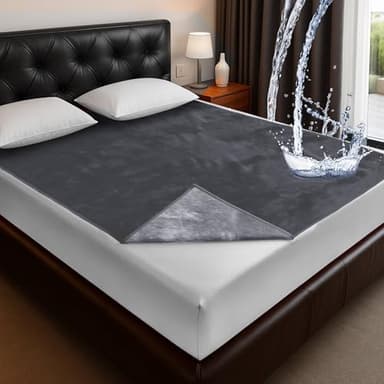 Tisancy Love Waterproof Dark Gray and Light Gray Bed Blanket 40'' x 60'' with a Storage Bag, Double Sides Flannel 3 Layer Lightweight Throw Size S Blanket Mattress Protector