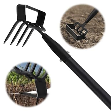 Garden Hoe, 62 Inch Weed Tool, Long Soil Tiller Cultivator, Heavy Duty Metal Stirrup Hoe Weeder Scraper Rake for Flower Beds, Patio, Garden Loosening Soil Weeding Digging