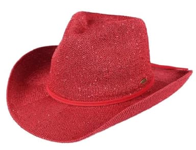 C.C Sparkly Sequin Cowboy Hat with Suede String Trim, Red