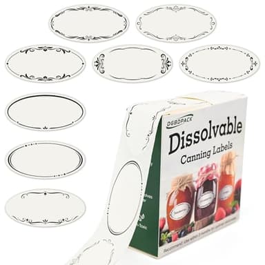 DGBDPACK 200 Dissolvable Canning Labels for Mason Jars, 1 x 2⅛ inch Food Labels, Tiny Canning Jar Stickers Removable with Water