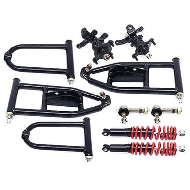 12'' Front Suspension Shock Swing Arm Full Kit Upper Lower Steering Knuckle Spindle Kit For ATV Quad Bike Go Kart Buggy DIY Parts Front Suspension Swingarm Assembly 3 Holes Flange