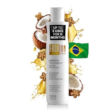Fashion Gold Keratin Hair Treatment (Up to 3 USES per Bottle), Hair Botox Treatment, At Home Keratin Treatment, Keratina para Alisar el Pelo, Alisado Brasileño, Alisados organicos SIN FORMOL, 150g
