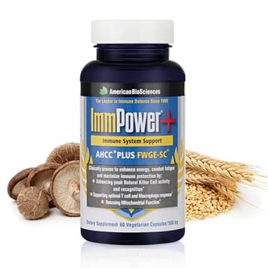 American BioSciences ImmPower Plus, AHCC & Fermented Wheat Germ Extract Herbal Supplement, 550mg per Capsule for Immune Support, Maintains Natural Killer Cell Activity, Pack of 1, 60 Veggie Capsules