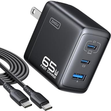 INIU for iPad Charger, 3-Port 65W PD iPad Charger Fast Charging with USB C to C Cable Cord, Compact Type C Wall Charger with Foldable Plug for iPad Pro Air 13 11, MacBook Air M3, iPhone 17 16 Pro Max