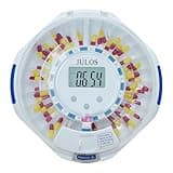 JULOS 28-Day Automatic Pill Dispenser with Alarm & Alzheimer’s Care, Medication Organizer with Easy-Read LCD Display, Sound & Light & Key Alerts for Medication, Vitamins, Supplements & More, Clear Lid