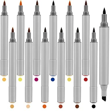 Teling 12 Packs Dual Tips Leather Dye Marker Pens Shoe Marker Leather Touch up Pen for Repair Scratches Shoe Surface, 12 Colors