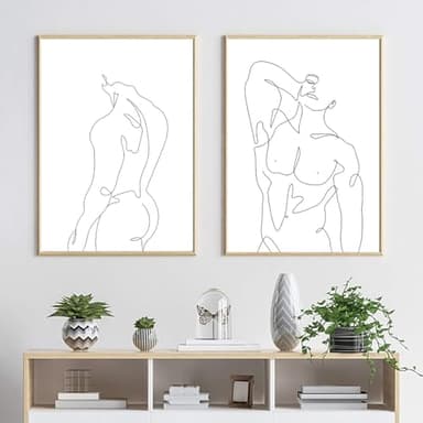 Male Wall Art Canvas Painting for Home Wall Decor Abstract Man Body Print Line Art Poster Nude Paintings Minimalist Wall Art Pictures Home Decor Man Black and White set of 2 (16x24 Inch) Unframed