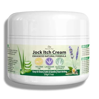 Recuren Plus Jock Itch Antifungal Skin Cream: Tea Tree Oil Anti Fungal Cream with Aloe Vera, Lavender & Eucalyptus – Extra Strength Herbal Moisturizer for Itchy Skin Soothing– for Men & Women, 30g