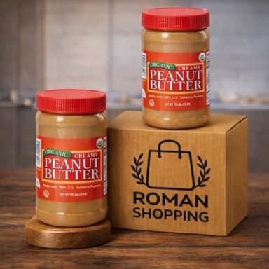 Kirkland Organic Peanut Butter Creamy 2 Pack – Dry Roasted Peanuts & Sea Salt, USDA Organic, Kosher, No Added Sugar, 28 oz Jars (56 oz Total)