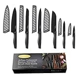 Marco Almond Kitchen Knife Set, KYA38 12-Piece Kitchen Knives Set with Covers, 6 Knives with 6 Blade Guards, Stainless Steel Cooking Knives Set for Kitchen, Black