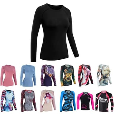 Roar Women MMA Rash Guard BJJ Grappling Training Rash Guard Long Sleeve No-Gi MMA Fight Gear Shirt (Black, Medium)