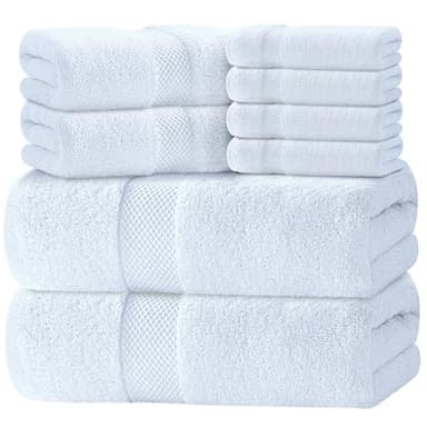Luxury White Bath Towel Set of 8 Pieces - 100% Turkish Cotton 700 GSM Highly Absorbent Towels for Bathroom, 2 Bath Towels, 2 Hand Towels, 4 Washcloths