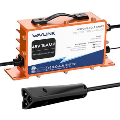 WAVLINK Golf Cart Smart Battery Charger GS950C - 48V 15A Max, 810W Output, IP67 Waterproof, LiFePO4/NMC/Lead-Acid Compatible, Intelligent Charging with CPU-Controlled PWM Technology