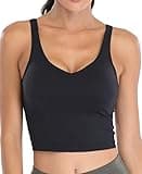 Oalka Sports Bra Womens Longline Padded Crop Tank Yoga Bras Workout Fitness Top Heart Black XS
