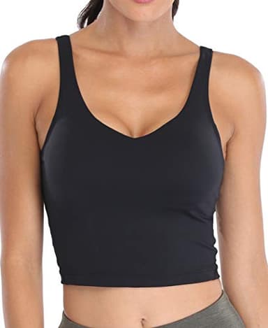 Oalka Sports Bra Womens Longline Padded Crop Tank Yoga Bras Workout Fitness Top Heart Black XS