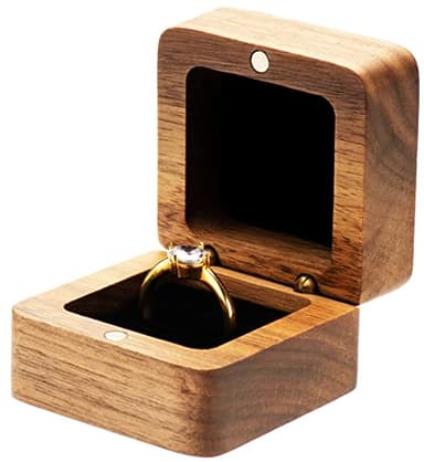 COSISO Walnut Wood Engagement Ring Box Jewelry Storage Box for Proposal Birthday (Black Inner)