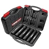 LLNDEI 1/2 Inch Drive Extended Length Impact Socket Set 6PCS Extra Deep Socket Set Include Sizes 3/4", 7/8", 15/16", 1-1/16", 1-1/8", 1-1/4" for High Torque Use