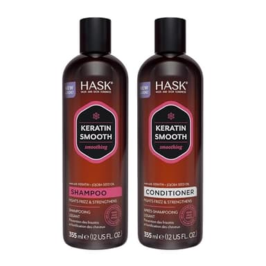 HASK Keratin Smoothing Shampoo + Conditioner Set | For All Hair Types, Sulfate-Free, Paraben-Free, Gluten-Free, Cruelty-Free, Color Safe | 12oz each