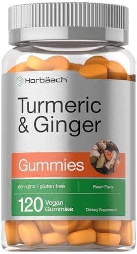 Horbäach Turmeric and Ginger Gummies | 120 Count | Peach Flavor | Vegan Non-GMO & Gluten Free Supplement