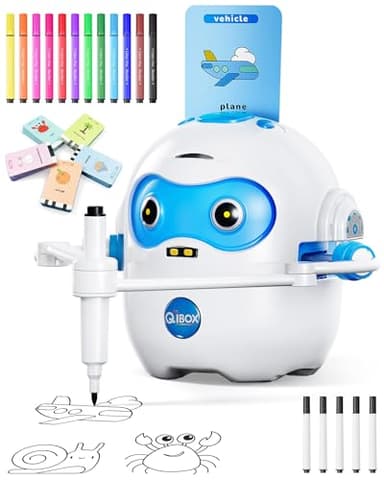 Drawing Robot for Kids, Rechargeable 4-in-1 Draw/Learn/Spell/Music Interactive Educational Robot Drawing Machine with 100 Cards & 12 Color Pens, Learning Toys for 3-8 Year Old Boys Girls Birthday Xmas
