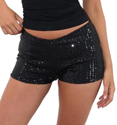 Seyumixi Womens Sequin Micro Shorts Low Waist Glitter Sparkly Y2k Mini Shorts Sexy Rave Bottoms Hot Pants Club Party(Bodycon Black,L)