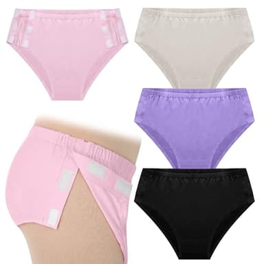 Geyoga 4pack Post Surgery Adaptive Underwear Briefs for Women, Tear Away Underwear Incontinence Underpants, Reusable Stick on Briefs Breathable Cotton Lining for Patients, Elders (XL)