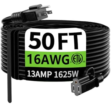 HUANCHAIN Indoor Outdoor Black Extension Cord 50 ft Waterproof, 16/3 Gauge Flexible Resistant Appliance Extension Cord Outside, 13A 1625W 16AWG SJTW, 3 Prong Electric Cable, ETL Listed