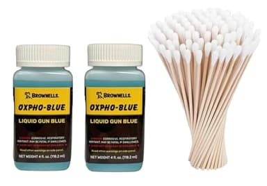 Brownels Oxpho-Blue Liquid Gun Blue, New Version Cold Bluing Solution Professional Grade, 4 Fl oz. / 100 Swabs (1 Pack) (2/4 fl.oz 100 swabs)