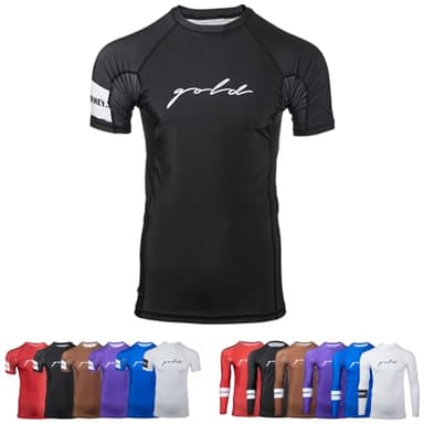 Gold BJJ Foundation Rash Guard - Ranked No-Gi and Gi Jiu Jitsu Rashguard (Short Sleeve, Black, XXL)